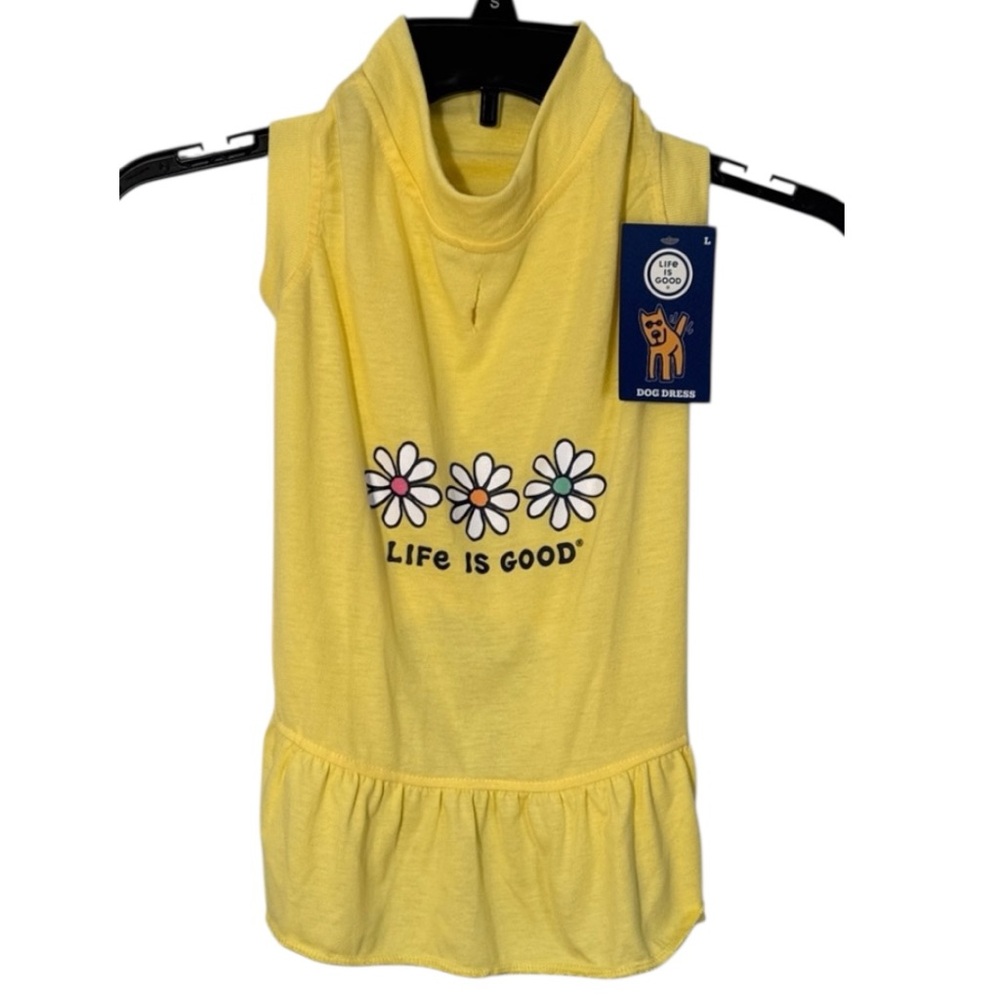 Life Is Good Dog Dress Yellow w/ Flowers Ruffled Hemline in‎ Size L